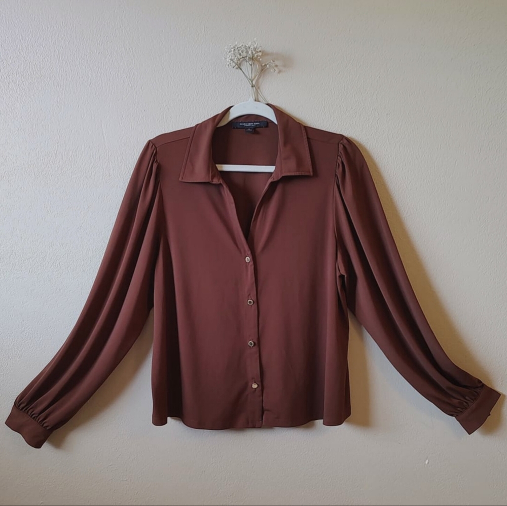 MARC NEW YORK | Brown Button-Up Front Long Sleeve Blouse | Size L